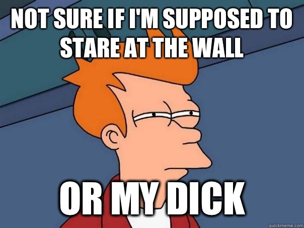 Not sure if I'm supposed to stare at the wall Or my dick - Not sure if I'm supposed to stare at the wall Or my dick  Futurama Fry