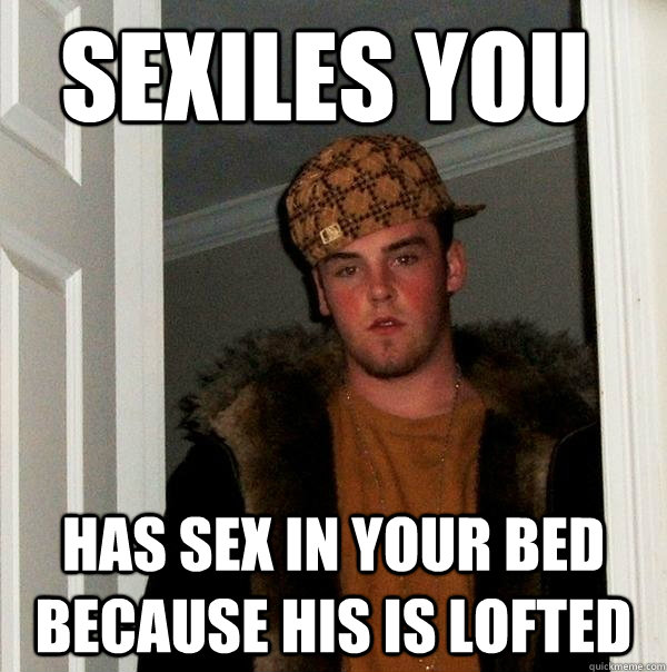 Sexiles you has sex in your bed because his is lofted  Scumbag Steve