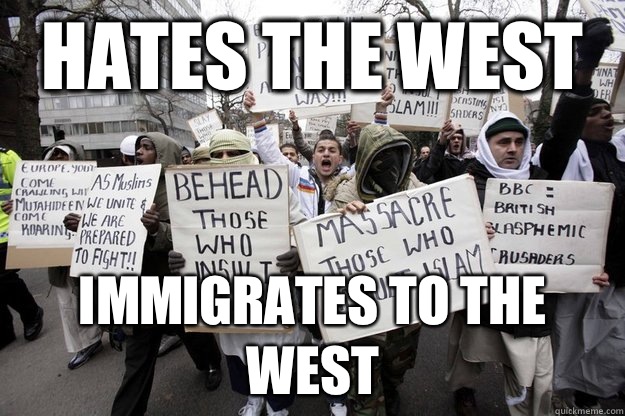 Hates the west Immigrates to the west  