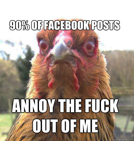 90% of facebook posts annoy the fuck out of me  RageChicken