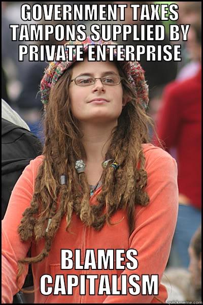 tampon tax - GOVERNMENT TAXES TAMPONS SUPPLIED BY PRIVATE ENTERPRISE BLAMES CAPITALISM College Liberal