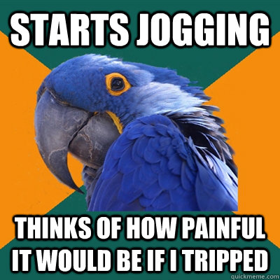 starts jogging thinks of how painful it would be if i tripped  Paranoid Parrot