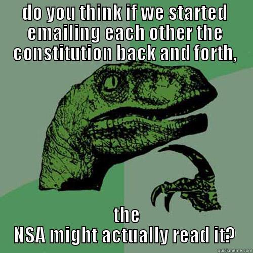 DO YOU THINK IF WE STARTED EMAILING EACH OTHER THE CONSTITUTION BACK AND FORTH,  THE NSA MIGHT ACTUALLY READ IT? Philosoraptor