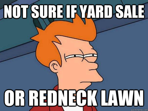 not sure if yard sale or redneck lawn - not sure if yard sale or redneck lawn  Futurama Fry