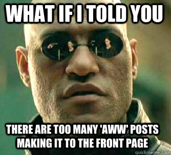 what if i told you there are too many 'aww' posts making it to the front page  Matrix Morpheus