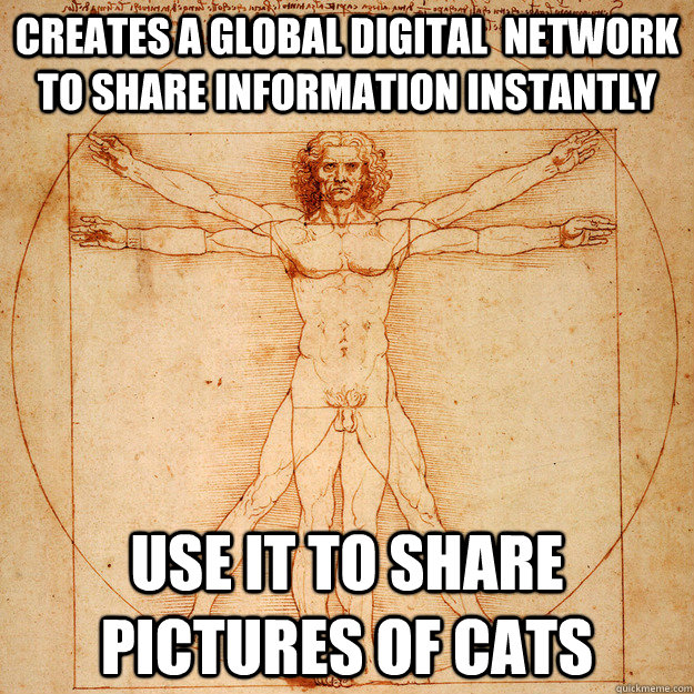 Creates a Global digital  network to share information instantly Use it to share pictures of cats  