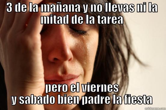 3 DE LA MAÑANA Y NO LLEVAS NI LA MITAD DE LA TAREA PERO EL VIERNES Y SABADO BIEN PADRE LA FIESTA First World Problems
