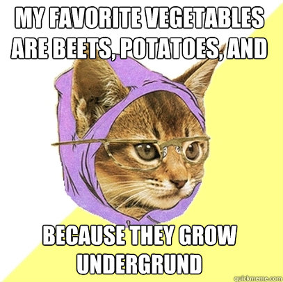My favorite vegetables are beets, potatoes, and carrots. Because they grow undergrund  Hipster Kitty
