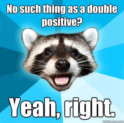 No such thing as a double positive? Yeah, right.  Lame Pun Coon
