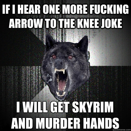 if i hear one more fucking arrow to the knee joke i will get skyrim and murder hands  Insanity Wolf