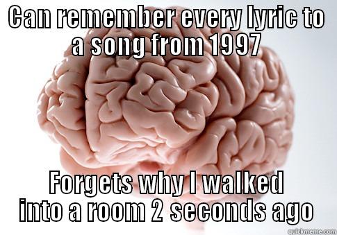 My old brain - CAN REMEMBER EVERY LYRIC TO A SONG FROM 1997 FORGETS WHY I WALKED INTO A ROOM 2 SECONDS AGO Scumbag Brain