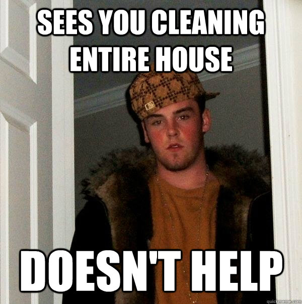Sees you cleaning entire house doesn't help  Scumbag Steve