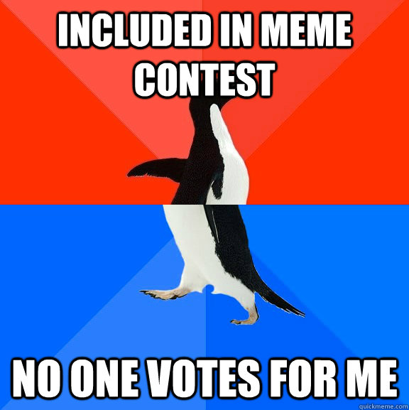 Included in meme contest No one votes for me  Socially Awesome Awkward Penguin