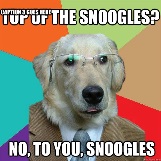 Top of the snoogles? No, to YOU, Snoogles Caption 3 goes here  Business Dog