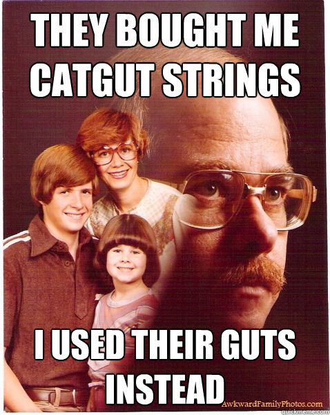 They bought me catgut strings I used their guts instead  Vengeance Dad