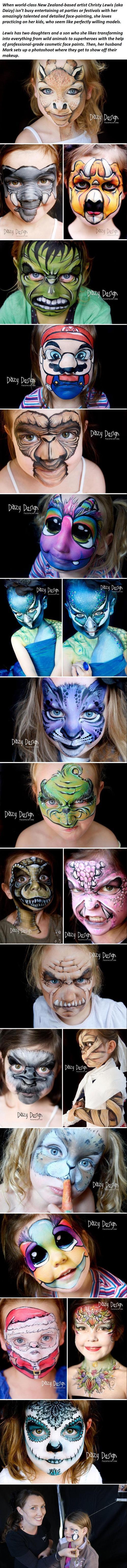  A Mother Turns Her Children's Faces Into Wild And Fantastic Creatures... -   Misc