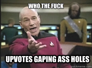 who the fuck upvotes gaping ass holes  Annoyed Picard