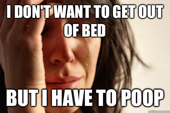 I don't want to get out of bed But I have to poop  First World Problems