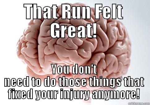 THAT RUN FELT GREAT! YOU DON'T NEED TO DO THOSE THINGS THAT FIXED YOUR INJURY ANYMORE! Scumbag Brain