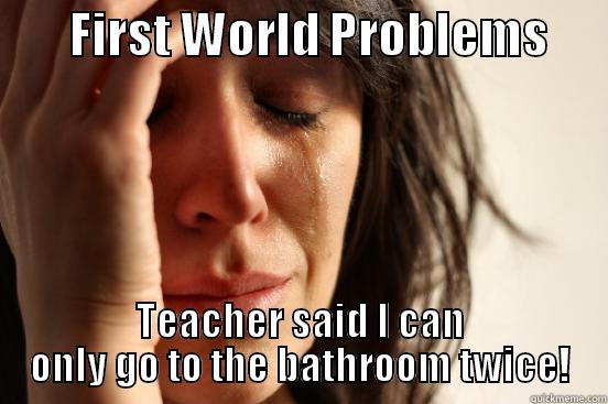        FIRST WORLD PROBLEMS       TEACHER SAID I CAN ONLY GO TO THE BATHROOM TWICE! First World Problems