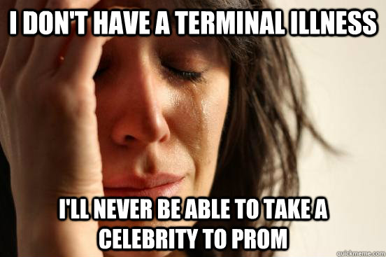 I don't have a terminal illness I'll never be able to take a celebrity to prom  First World Problems