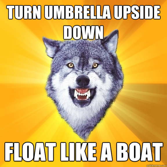 Turn umbrella upside down Float like a boat  Courage Wolf
