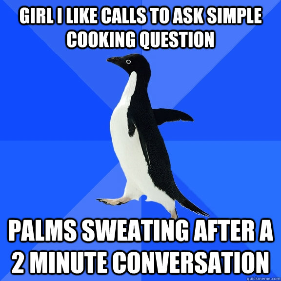 Girl i like calls to ask simple cooking question palms sweating after a 2 minute conversation   Socially Awkward Penguin