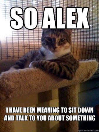 SO ALEX I have been meaning to sit down and talk to you about something  The Most Interesting Cat in the World