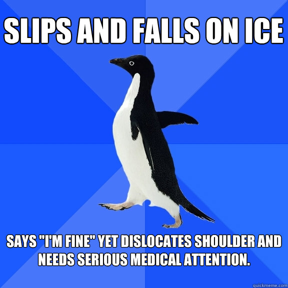 Slips and falls on ice Says 