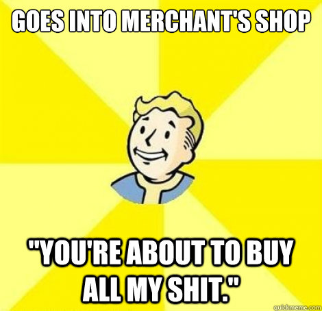 Goes into merchant's shop 