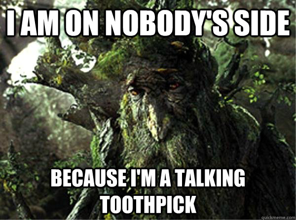 I am on nobody's side because I'm a talking toothpick - I am on nobody's side because I'm a talking toothpick  Depressed Treebeard