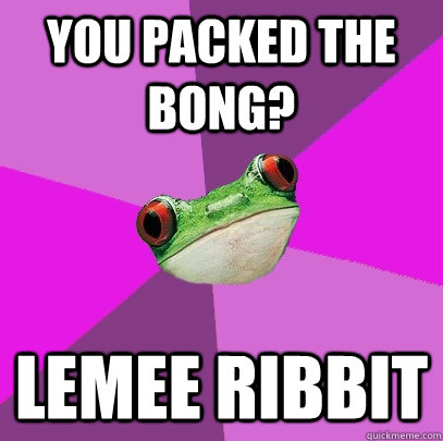 You packed the bong? Lemee ribbit  Foul Bachelorette Frog
