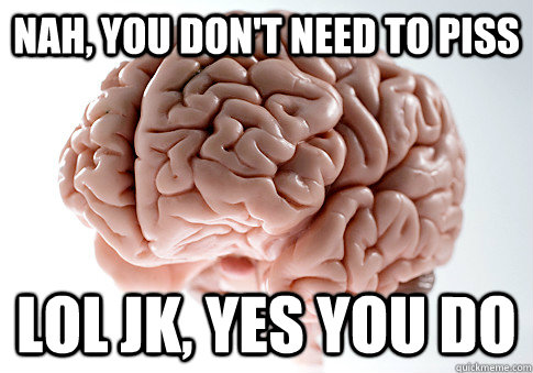 Nah, you don't need to piss lol jk, yes you do  Scumbag Brain
