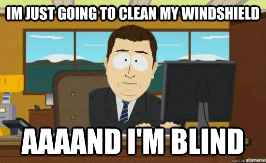 Im just going to clean my windshield AAAAND I'm blind  aaaand its gone