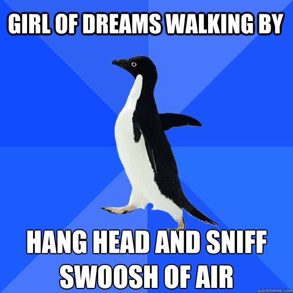 Girl of dreams walking by hang head and sniff swoosh of air  Socially Awkward Penguin