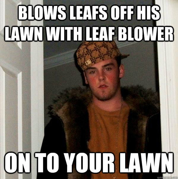 blows leafs off his lawn with leaf blower on to your lawn  Scumbag Steve