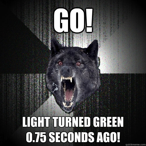 go! Light turned green
0.75 seconds ago!  Insanity Wolf