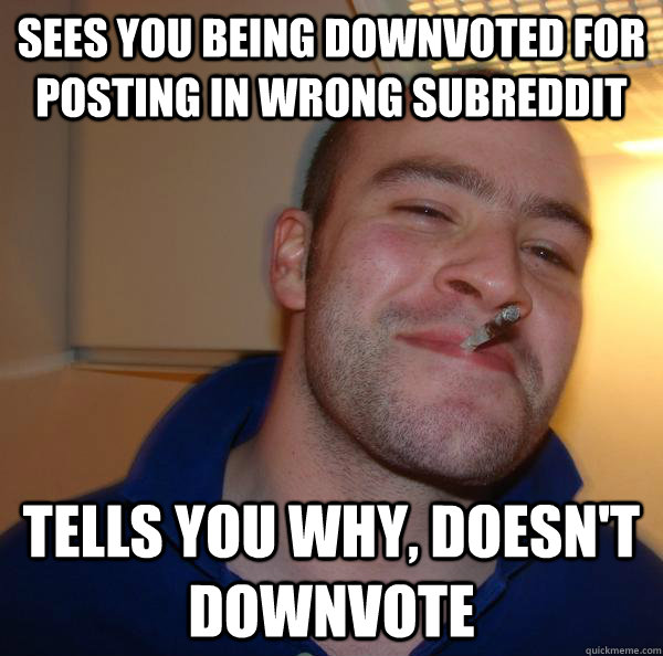 Sees you being downvoted for posting in wrong subreddit Tells you why, doesn't downvote - Sees you being downvoted for posting in wrong subreddit Tells you why, doesn't downvote  Misc