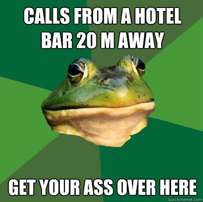 calls from a hotel bar 20 m away get your ass over here  Foul Bachelor Frog