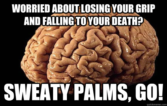WORRIED ABOUT LOSING YOUR GRIP AND FALLING TO YOUR DEATH? SWEATY PALMS, GO!  Asshole Brain