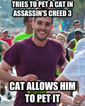 tries to pet a cat in assassin's creed 3 cat allows him to pet it  Ridiculously photogenic guy