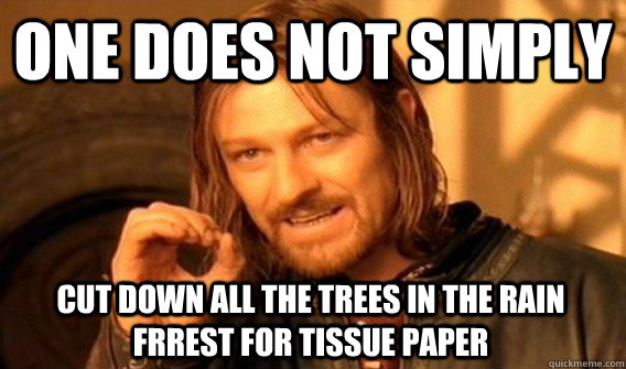 ONE DOES NOT SIMPLY CUT DOWN ALL THE TREES IN THE RAIN FRREST FOR TISSUE PAPER  One Does Not Simply