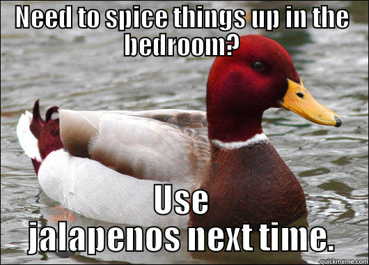 Bedroom tips - NEED TO SPICE THINGS UP IN THE BEDROOM? USE JALAPENOS NEXT TIME. Malicious Advice Mallard