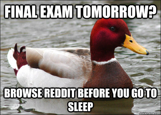 Final exam tomorrow? browse reddit before you go to sleep  Malicious Advice Mallard