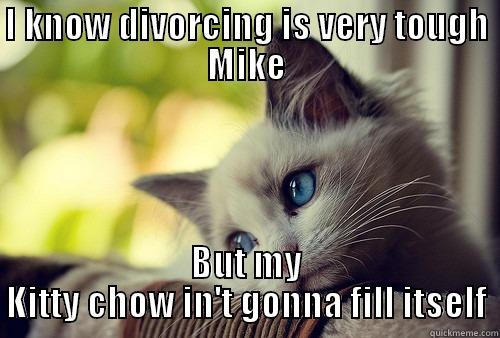 I KNOW DIVORCING IS VERY TOUGH MIKE BUT MY KITTY CHOW IN'T GONNA FILL ITSELF First World Problems Cat