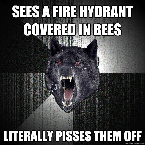 sees a fire hydrant covered in bees literally pisses them off  Insanity Wolf