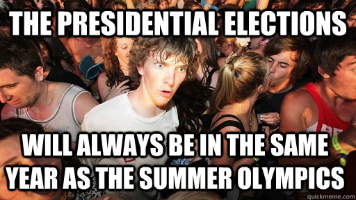 the Presidential elections will always be in the same year as the summer olympics  Sudden Clarity Clarence