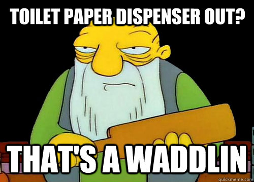 toilet paper dispenser out? that's a waddlin  Thats a paddlin