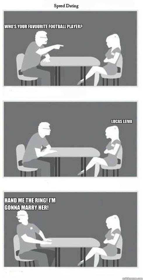 Who's your favourite football player? Lucas Leiva hand me the ring! i'm gonna marry her! - Who's your favourite football player? Lucas Leiva hand me the ring! i'm gonna marry her!  Speed Dating