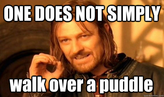 ONE DOES NOT SIMPLY walk over a puddle  - ONE DOES NOT SIMPLY walk over a puddle   One Does Not Simply